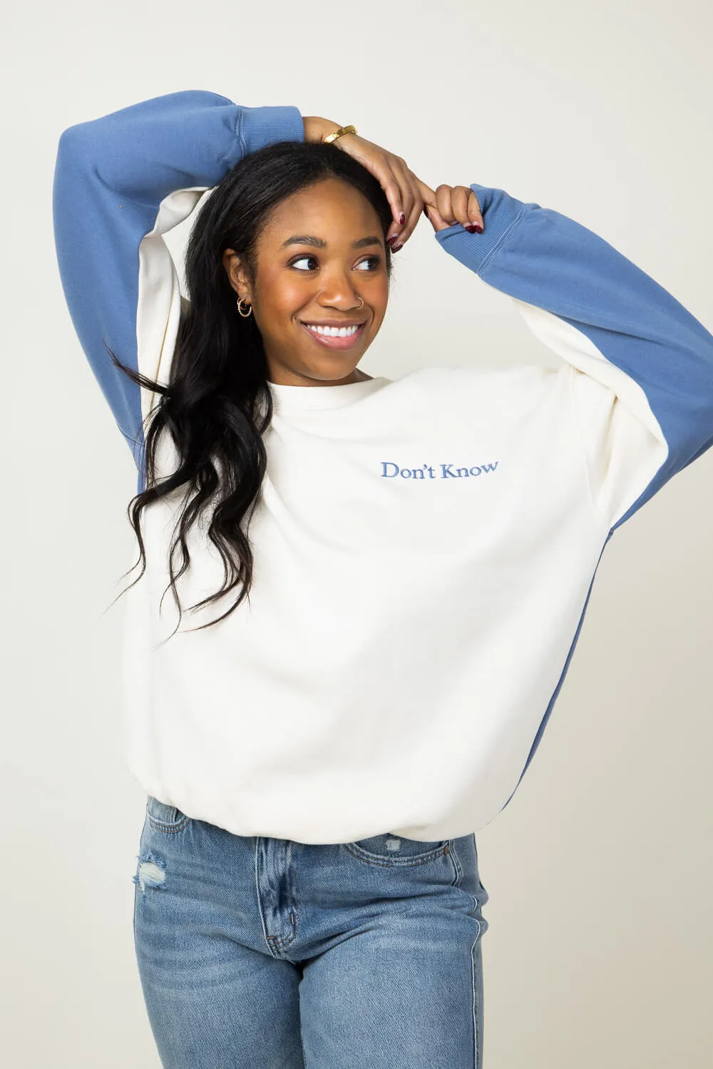 1897 Active Don’t Know Don’t Care Sweatshirt for Women in Cream/Blue | GT883-CREAMBLUE