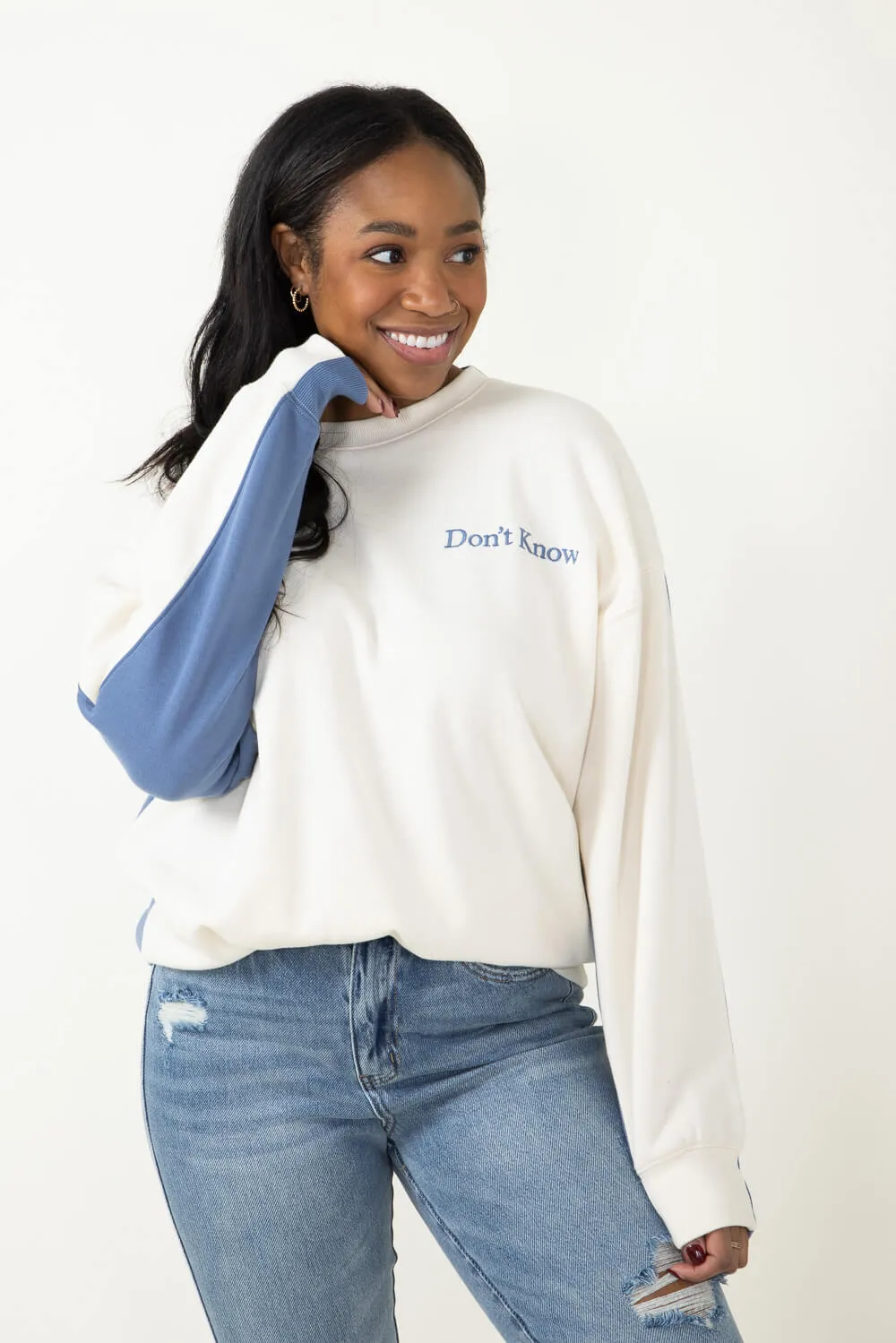 1897 Active Don’t Know Don’t Care Sweatshirt for Women in Cream/Blue | GT883-CREAMBLUE