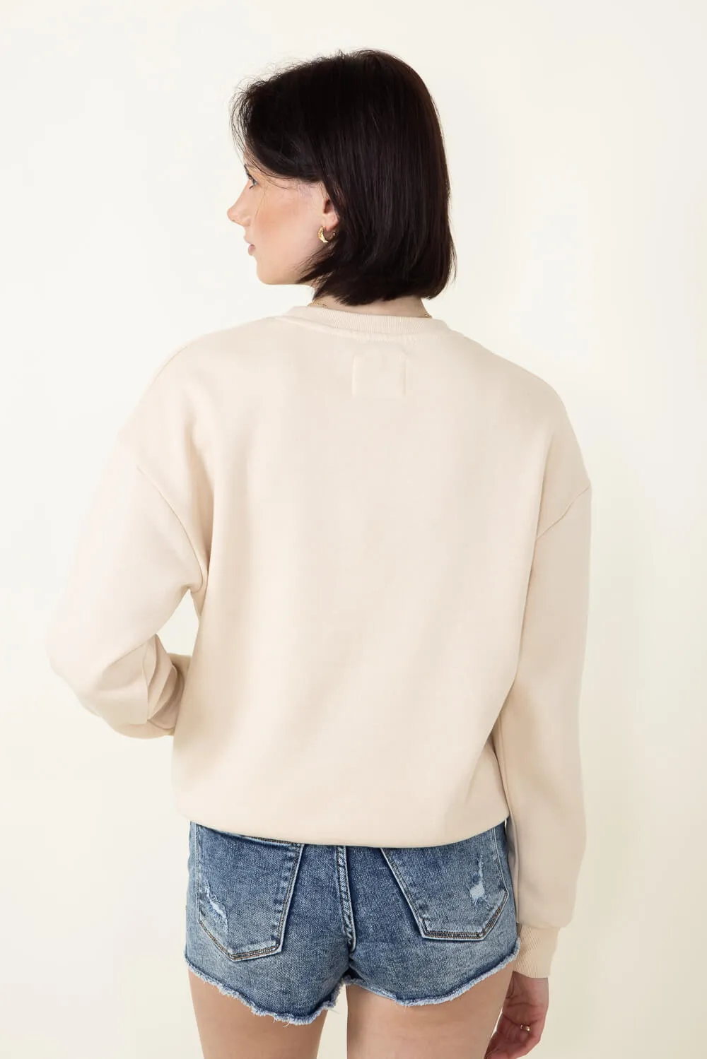 1897 Active Embroidered Wisconsin Fleece Sweatshirt for Women in Cream | GT080-WI-CREAMGREEN