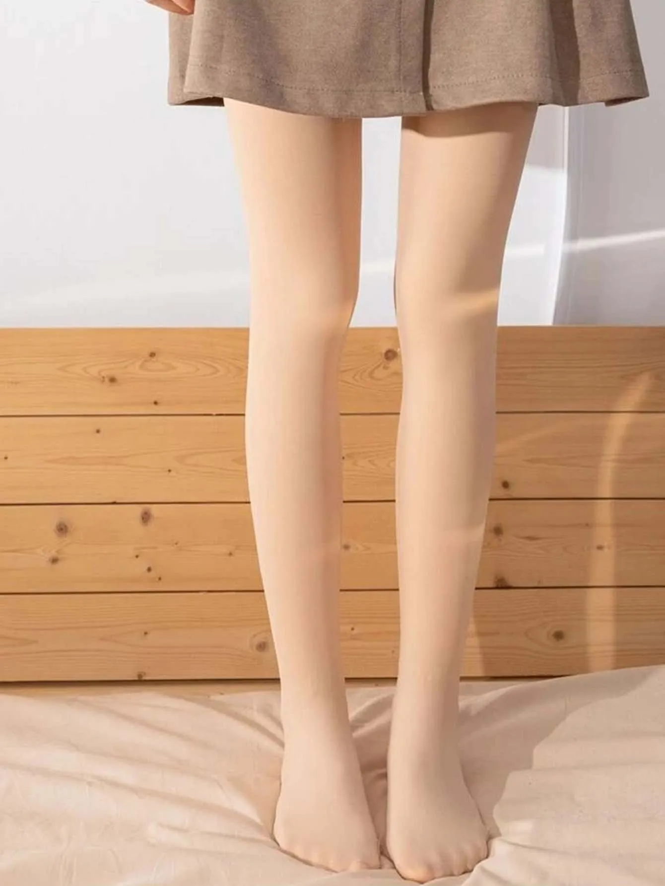 1pc Solid Fleece Lined Leggings - Brown - FD ⚡