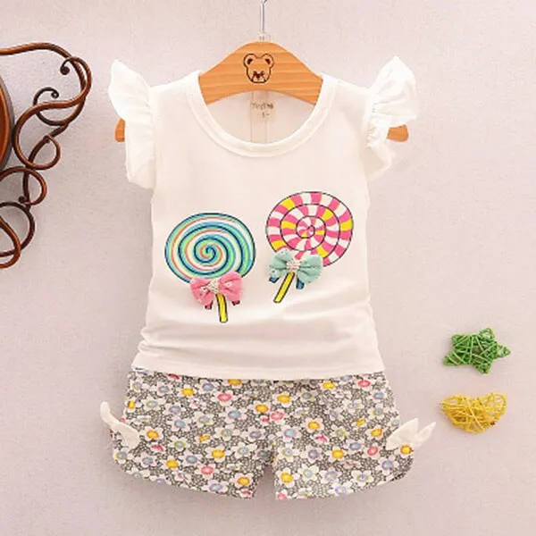 2pc Baby and Toddlers Candy Print T-Shirt and Floral Shorts