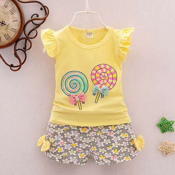 2pc Baby and Toddlers Candy Print T-Shirt and Floral Shorts