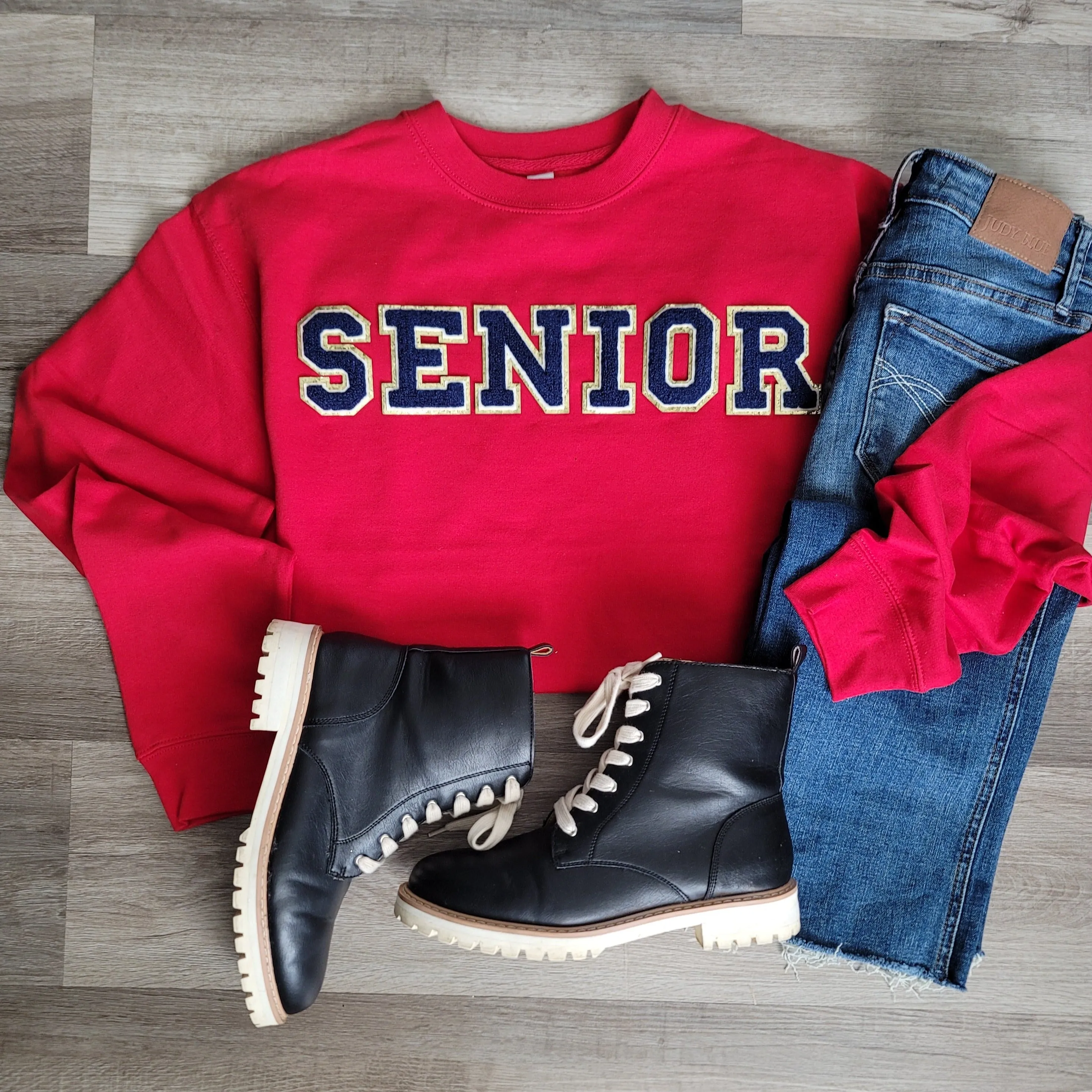 3Blues Designs |   Hazel Blues® |  CUSTOM Saying Chenille Patch Sweatshirt