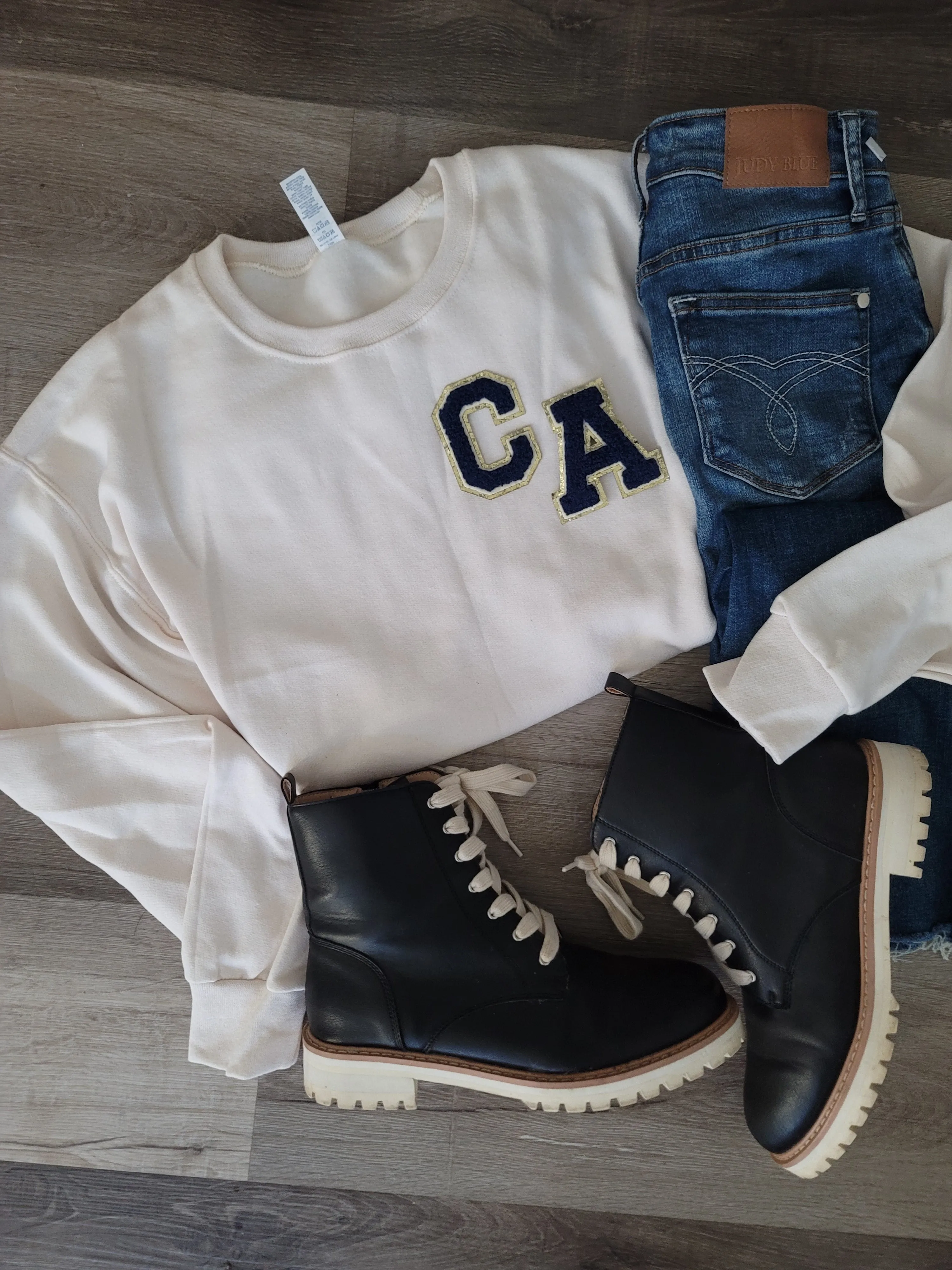 3Blues Designs |   Hazel Blues® |  CUSTOM Saying Chenille Patch Sweatshirt