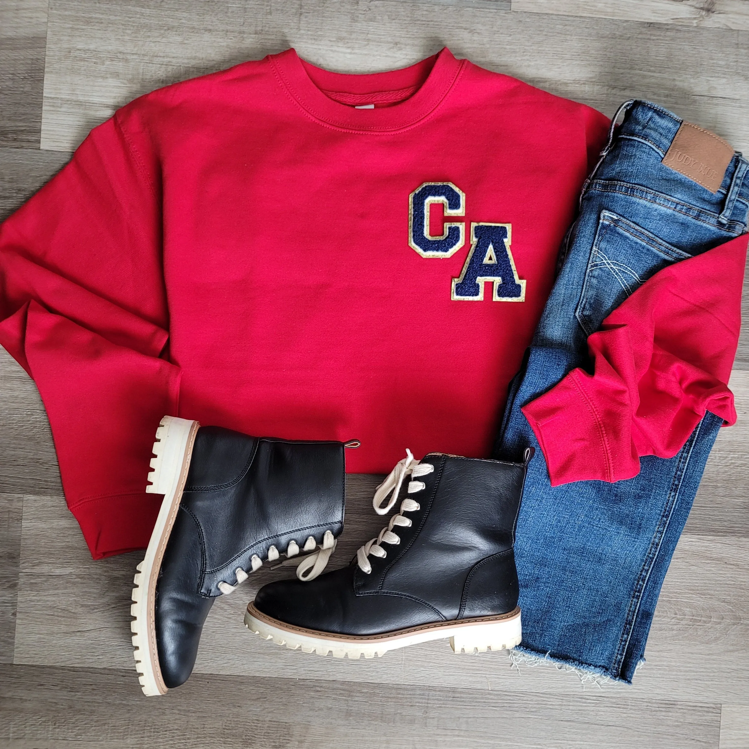 3Blues Designs |   Hazel Blues® |  CUSTOM Saying Chenille Patch Sweatshirt