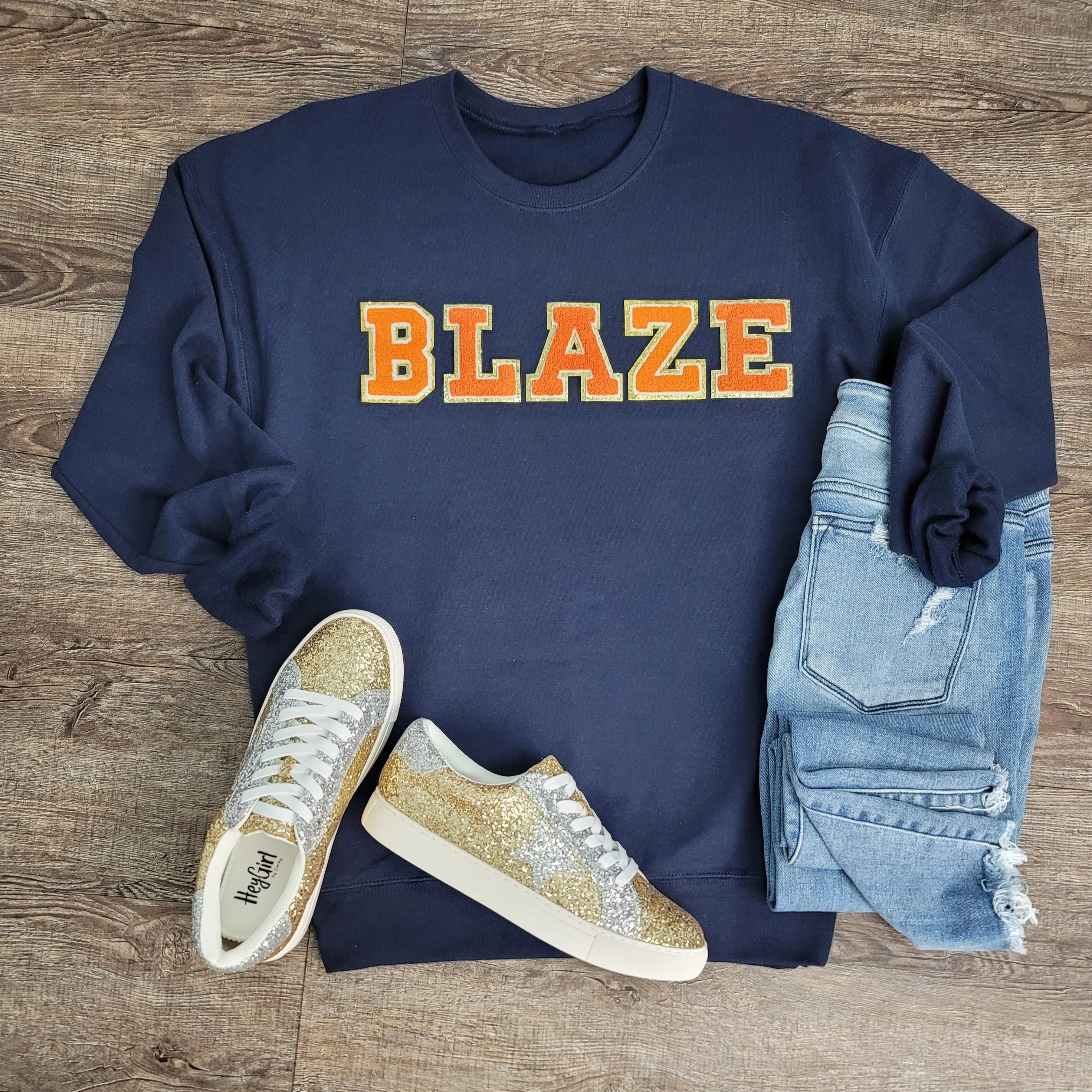 3Blues Designs |   Hazel Blues® |  CUSTOM Saying Chenille Patch Sweatshirt
