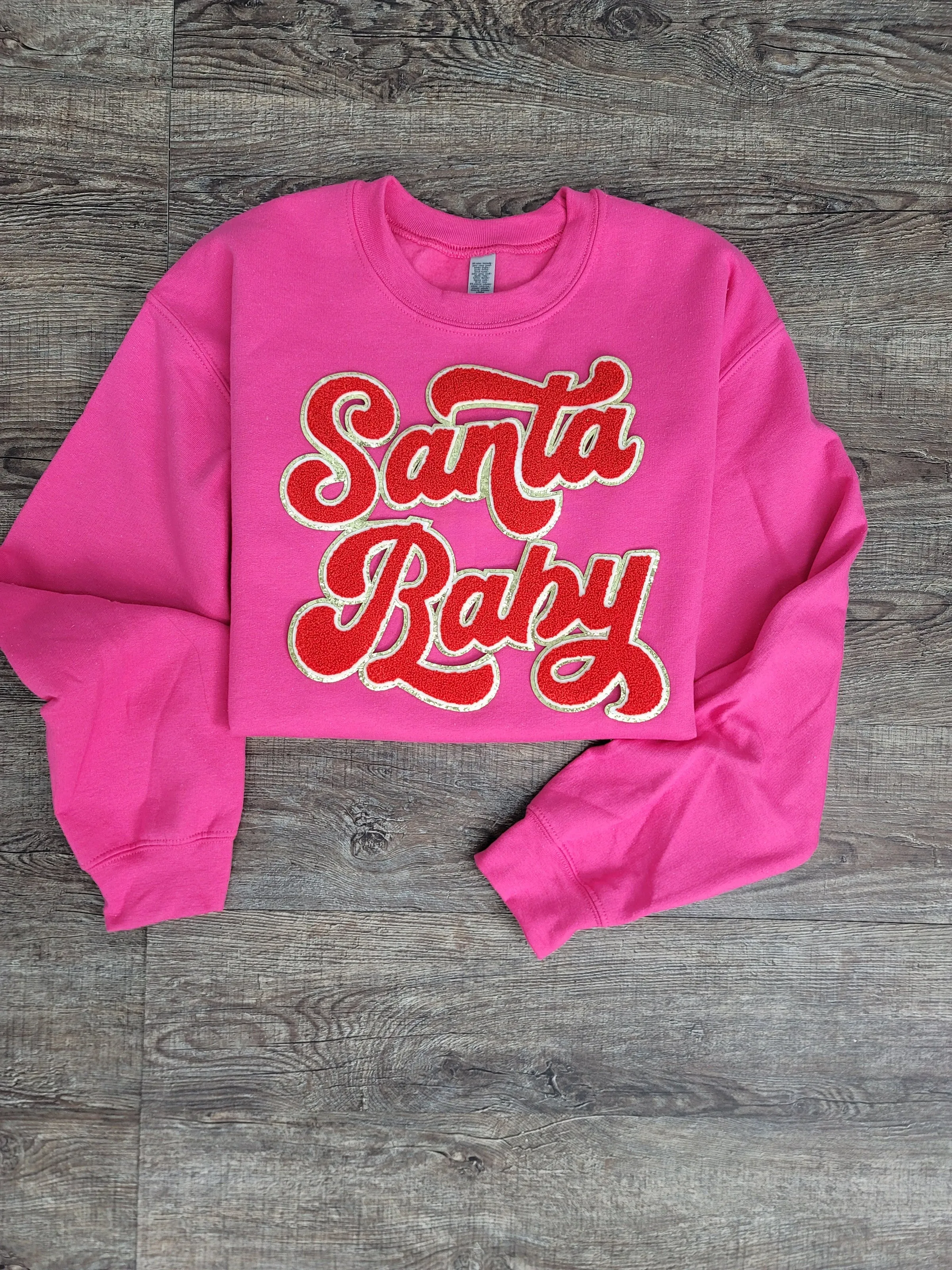 3Blues Designs |   Hazel Blues® |  Santa Baby Chenille Patch Sweatshirt: RED