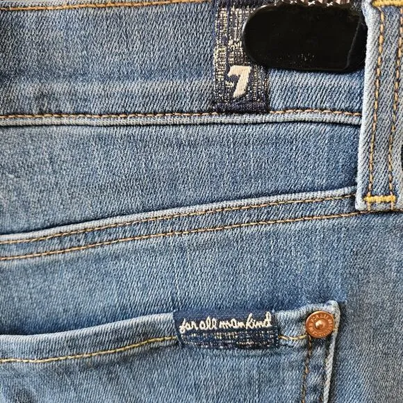 7 For All Mankind Jeans Shorts Raw Hem Faded Blue Button Fly Size 32