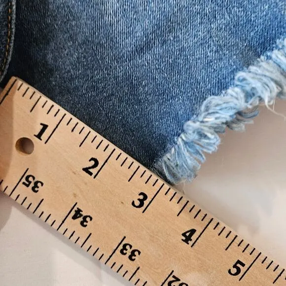 7 For All Mankind Jeans Shorts Raw Hem Faded Blue Button Fly Size 32