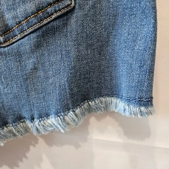 7 For All Mankind Jeans Shorts Raw Hem Faded Blue Button Fly Size 32
