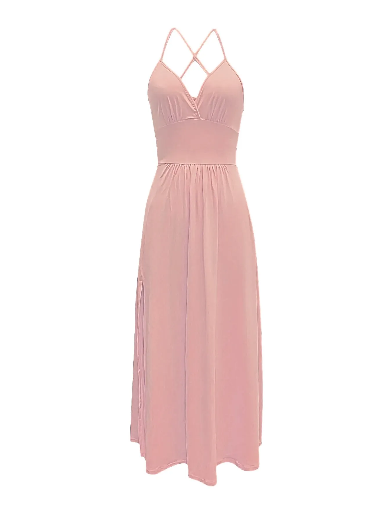 A-line Sweep Train V-neck Jersey Split Front Prom Dresses