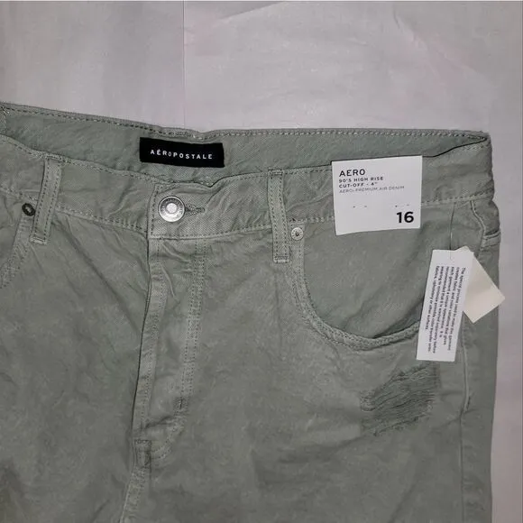 Aeropostale 90's High Rise Cut-Off Olive Destructed Shorts 4&quot; Inseam NWT Size 16