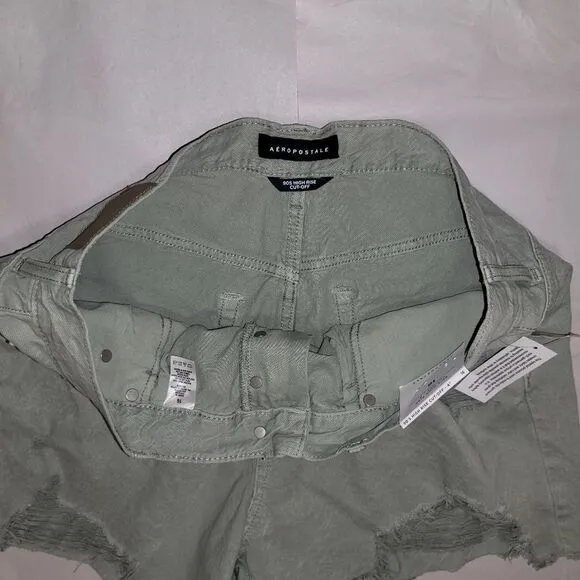 Aeropostale 90's High Rise Cut-Off Olive Destructed Shorts 4&quot; Inseam NWT Size 16