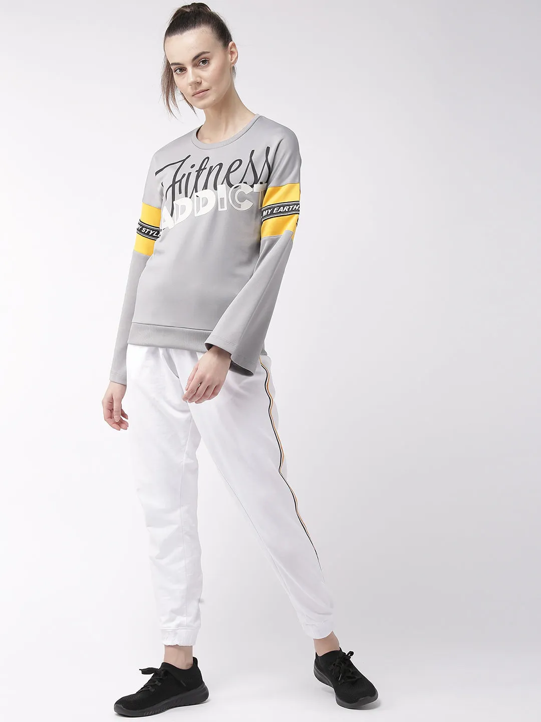Alcis Women Grey Black Printed Sweatshirt