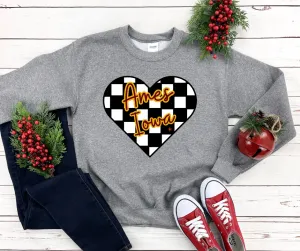 Ames Iowa Checkered Heart Grey Sweatshirt