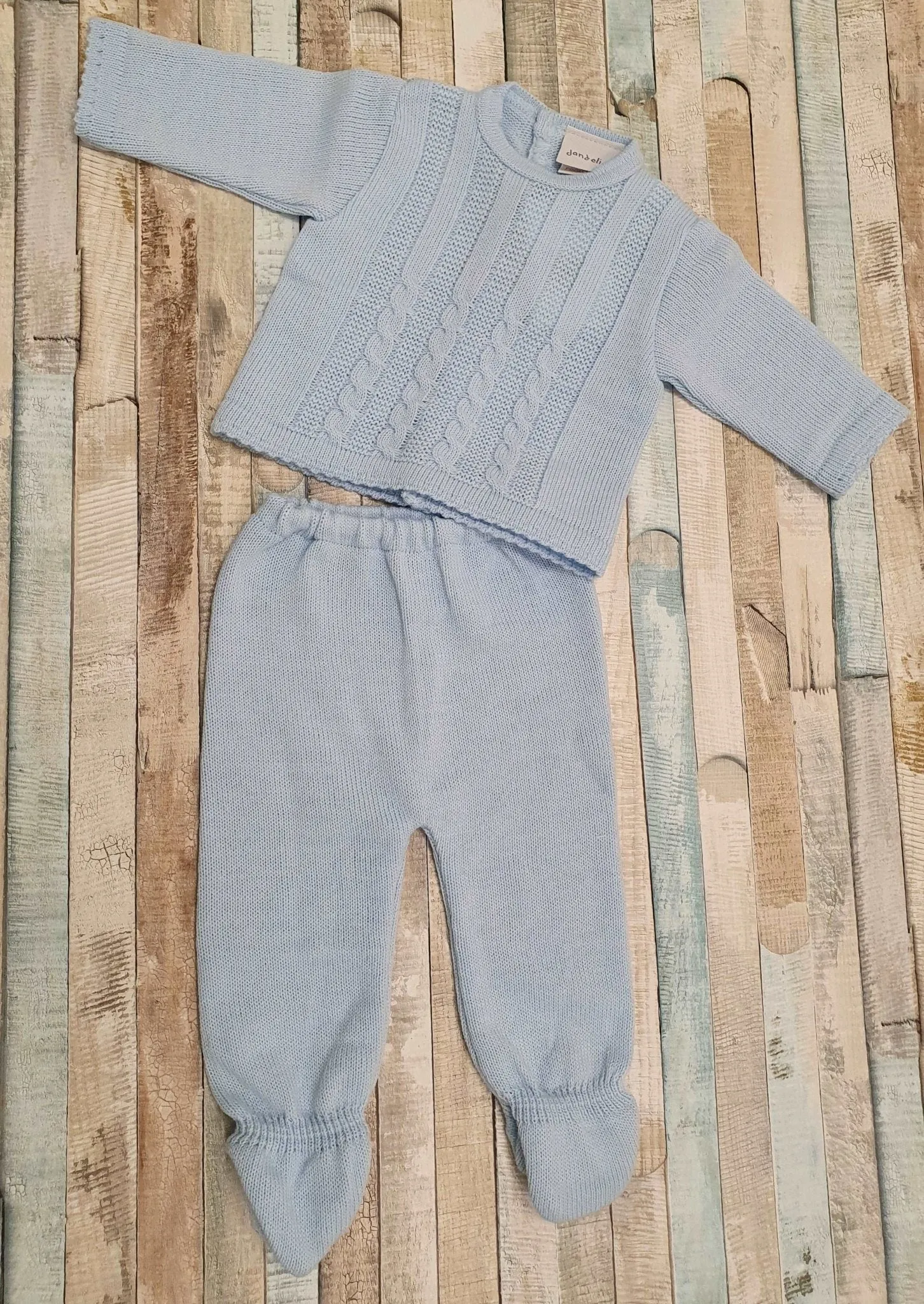 Baby Boys Blue Cable Knitted Two Piece outfit