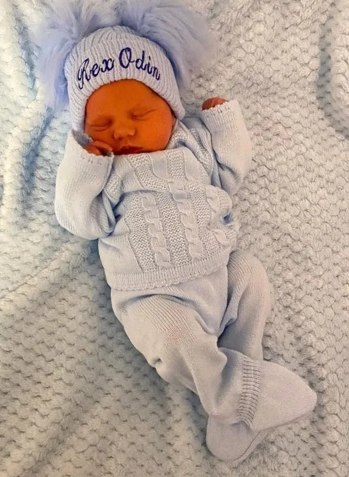 Baby Boys Blue Cable Knitted Two Piece outfit