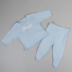 Baby Boys Personalised 2 Piece Cotton Outfit - Blue