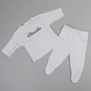 Baby Unisex Personalised 2 Piece Cotton Outfit - White