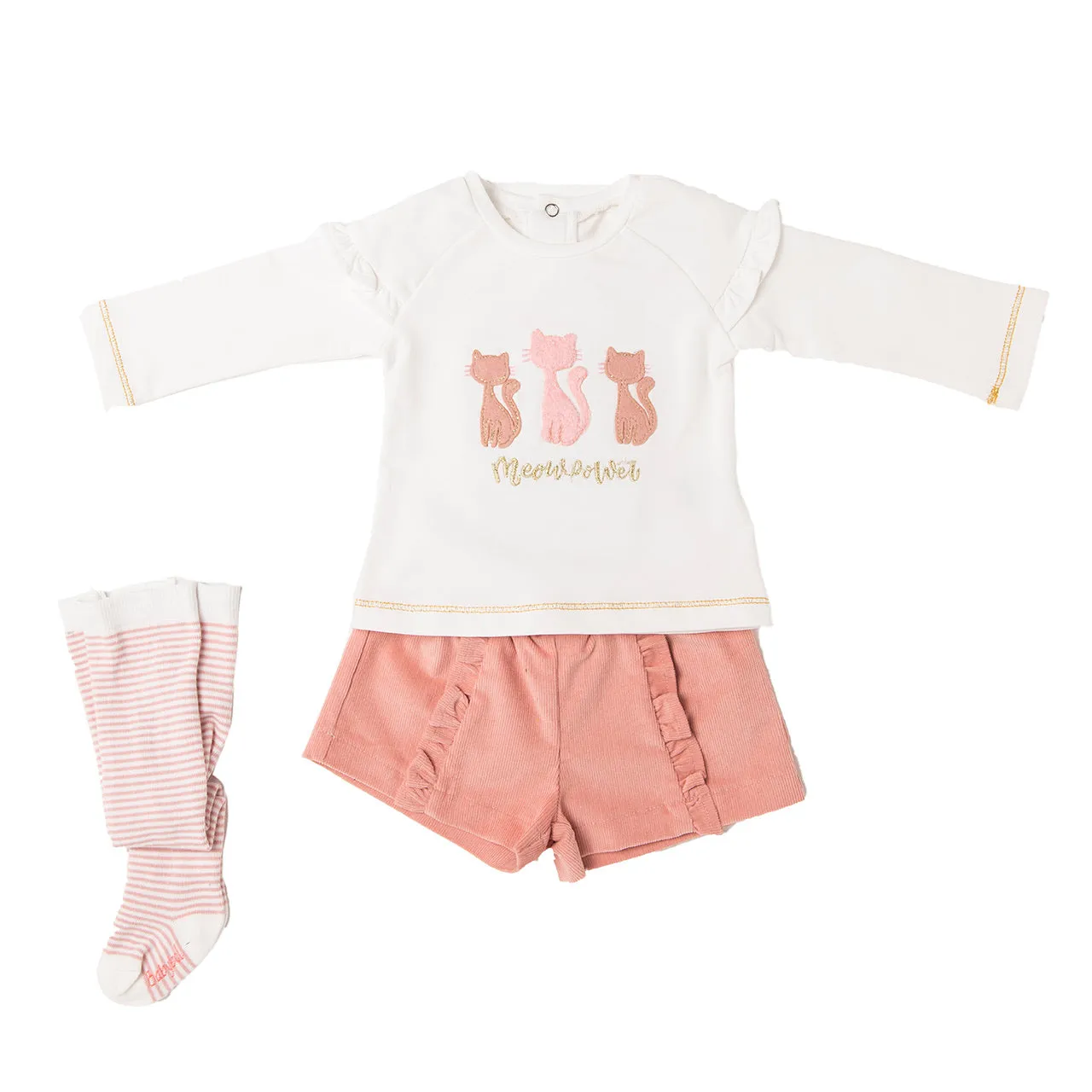 BABYBOL Baby Girls Pink & Cream Short Set with Tights - CLEARANCE SALE