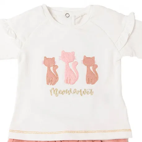 BABYBOL Baby Girls Pink & Cream Short Set with Tights - CLEARANCE SALE