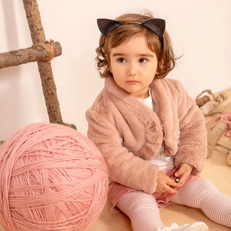 BABYBOL Baby Girls Pink & Cream Short Set with Tights - CLEARANCE SALE