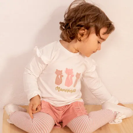 BABYBOL Baby Girls Pink & Cream Short Set with Tights - CLEARANCE SALE