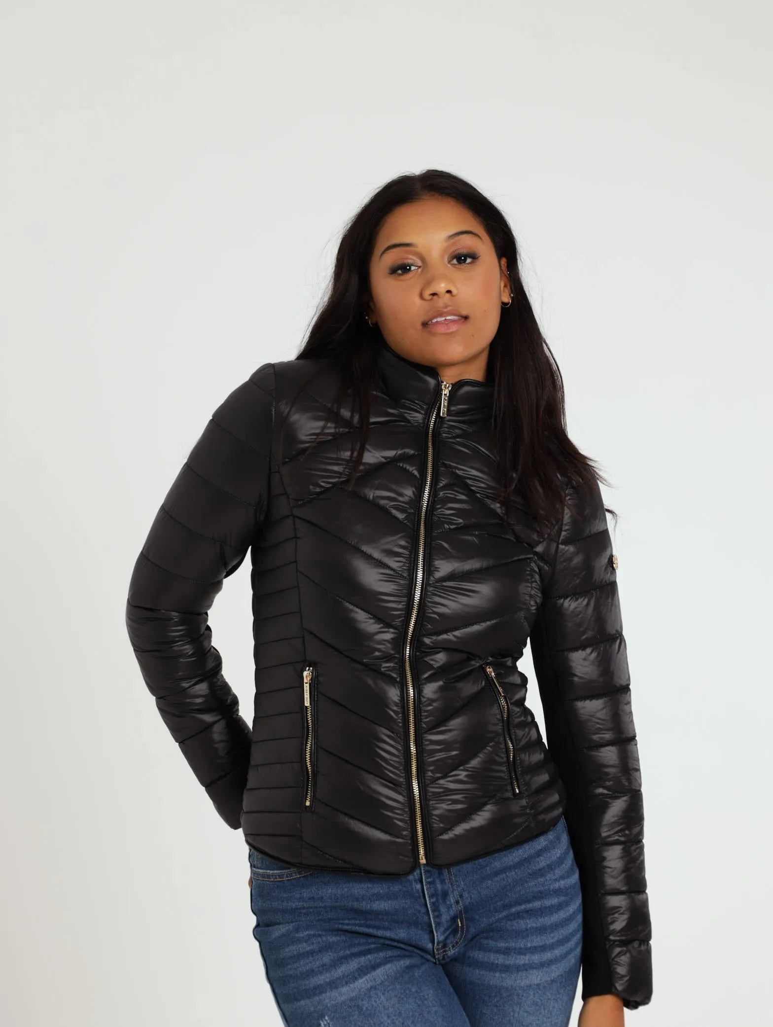 Basic Quilted Puffer Jacket - Black