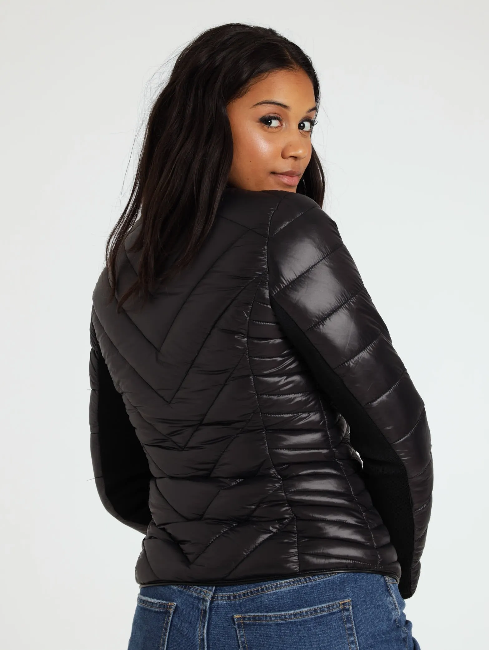 Basic Quilted Puffer Jacket - Black