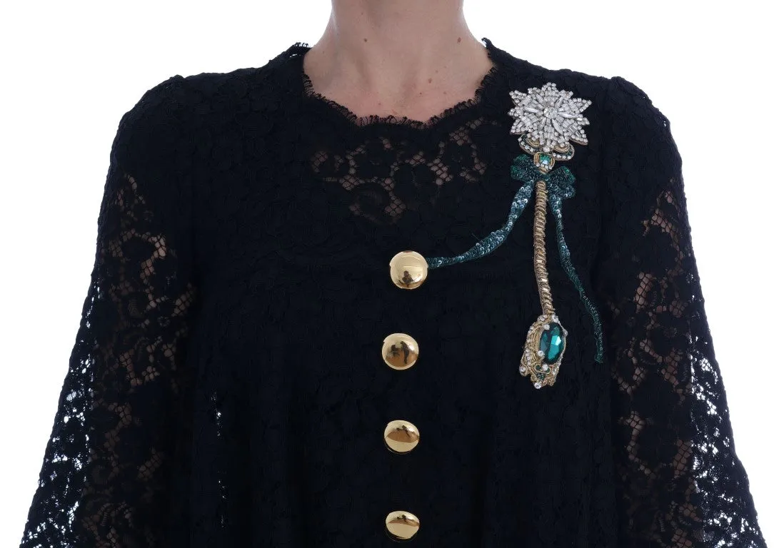 Black A-line Taormina Lace Crystal Dress