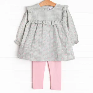 Brooksy Bows Embroidered Legging Set, Green Gingham