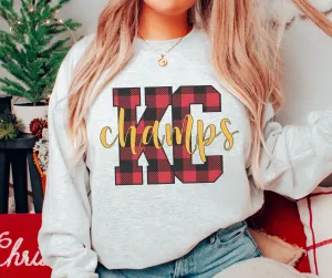 Buffalo Plaid KC Champs Ash Sweatshirt