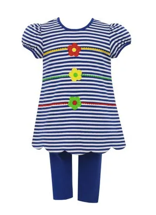 Claire & Charlie- Royal Blue Stripe Tunic Blouse with Royal Blue Leggings- 2 Piece