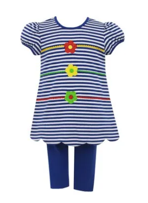 Claire & Charlie- Royal Blue Stripe Tunic Blouse with Royal Blue Leggings- 2 Piece