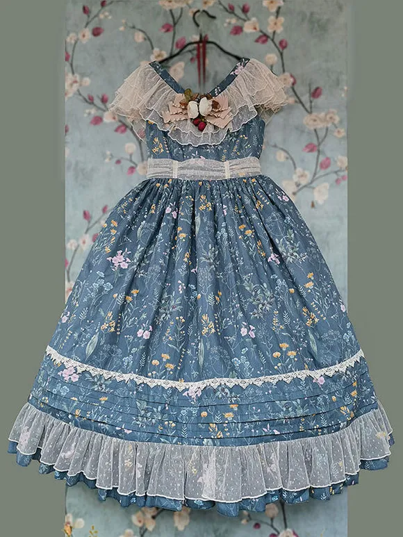 Classical Lolita Dress Cotton Sleeveless Lolita Dresses Teal