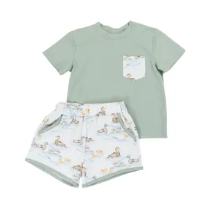 Cypress Row Darling Ducks Boys Play Pocket Short Set