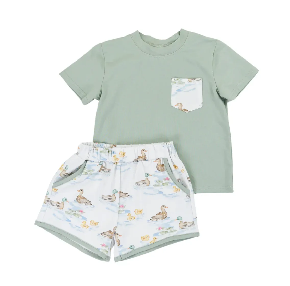 Cypress Row Darling Ducks Boys Play Pocket Short Set