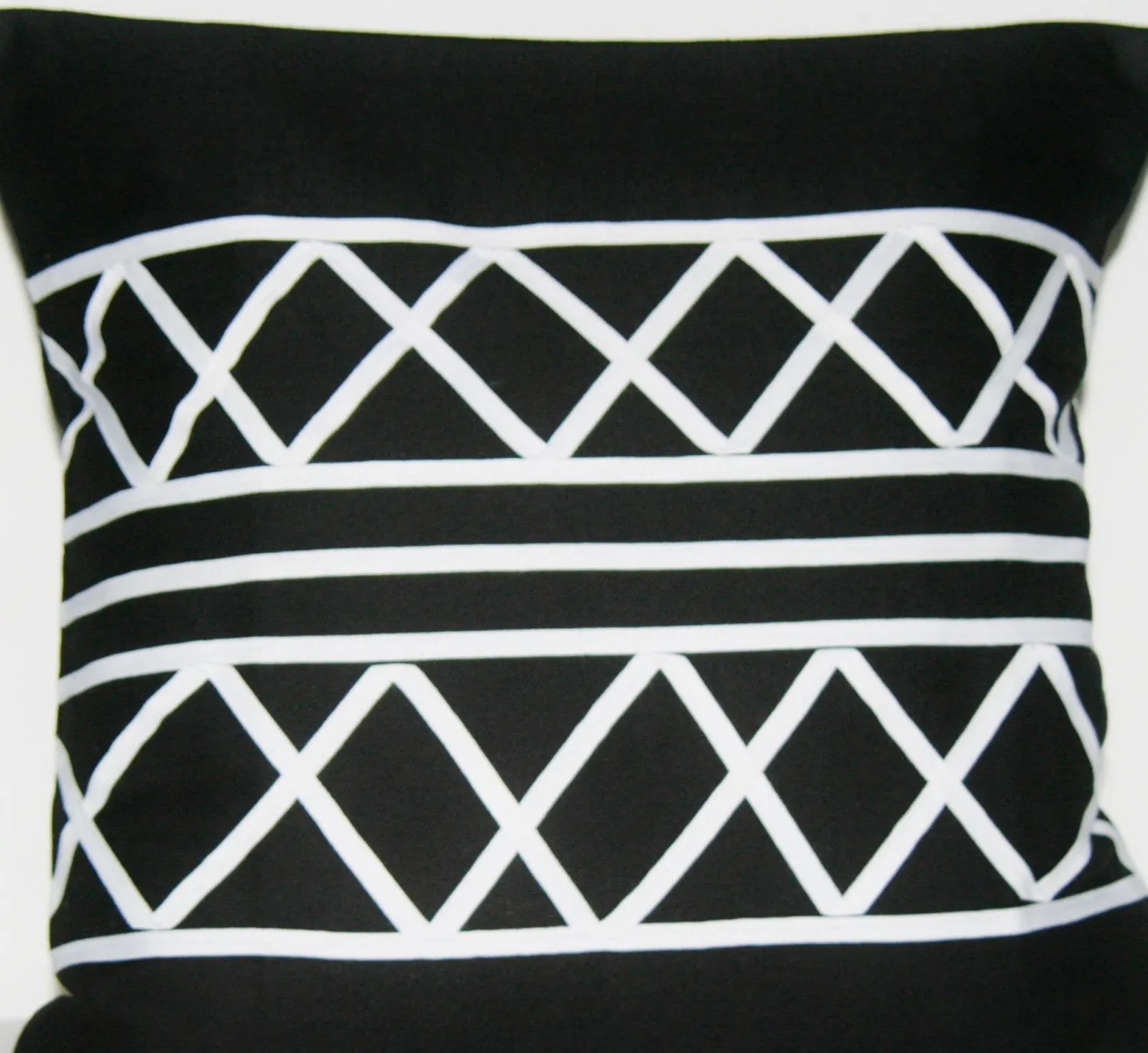 Designer African Xhosa Tribal Black White Applique Pillow Cover 18.5" X 18.5" Handmade