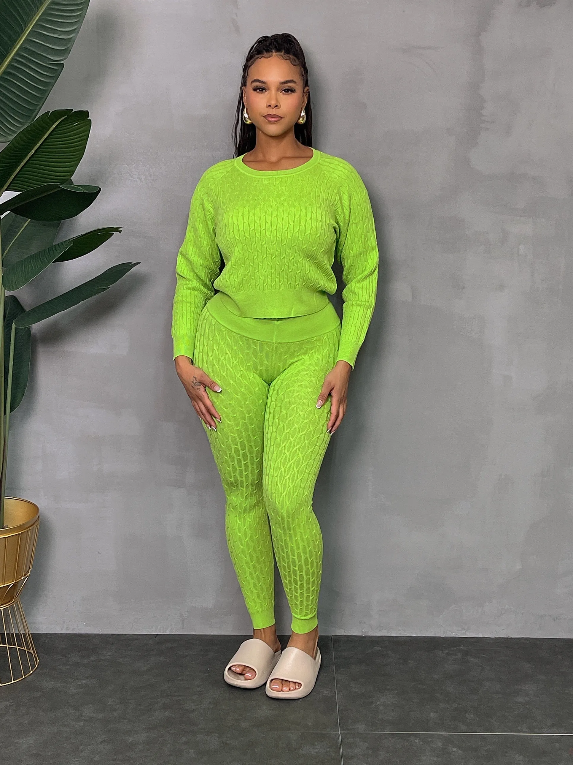 DS666SETP-Knit Sweater & Leggings Set