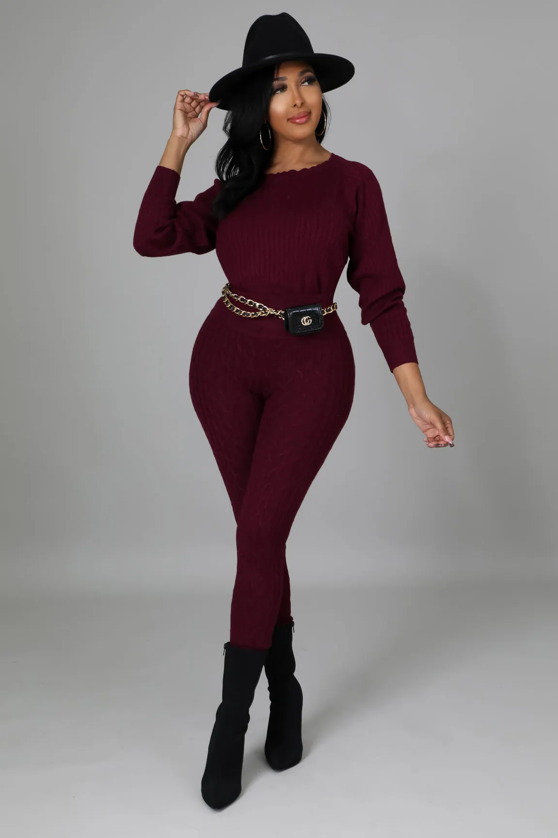 DS666SETP-Knit Sweater & Leggings Set