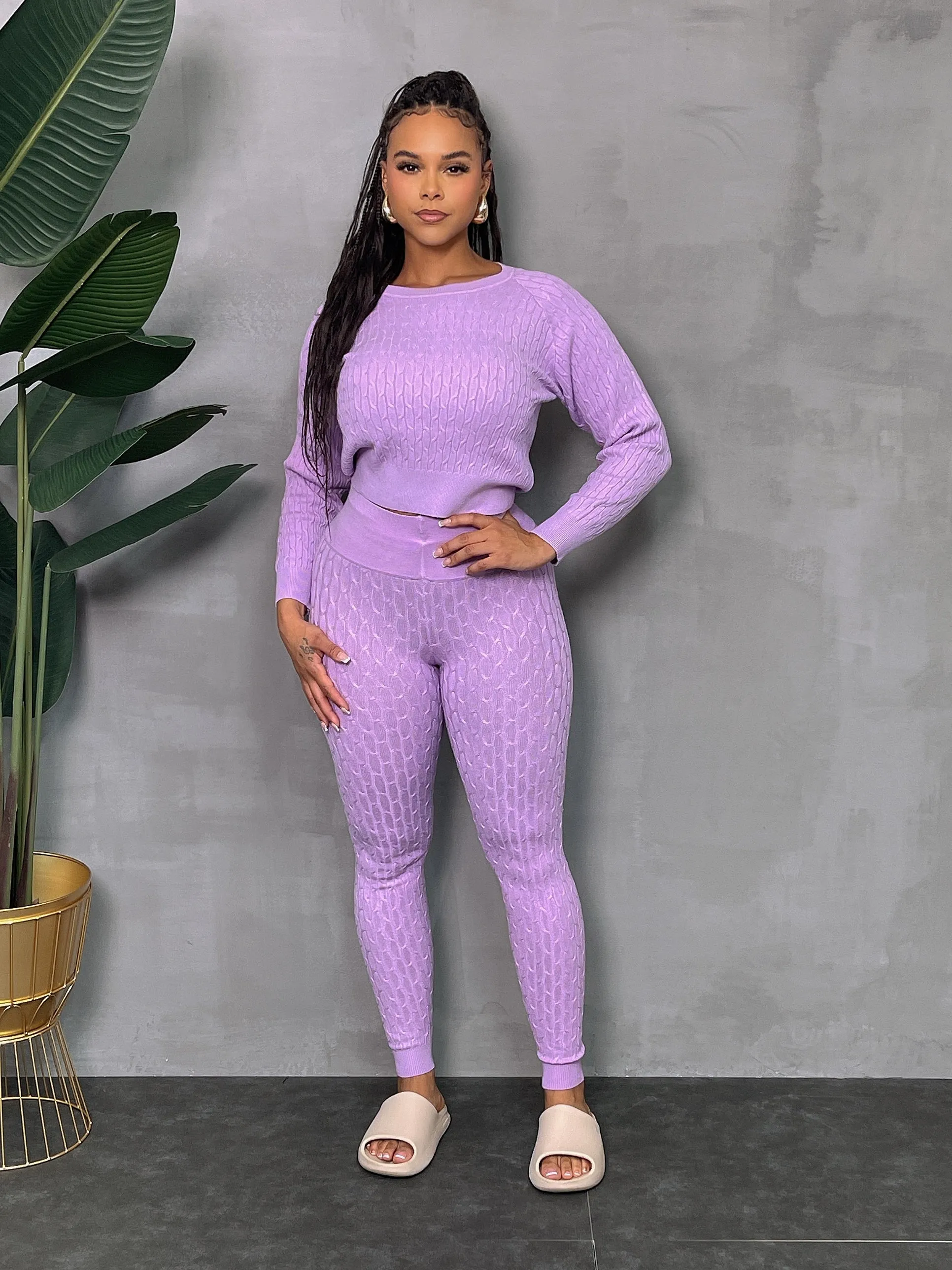 DS666SETP-Knit Sweater & Leggings Set