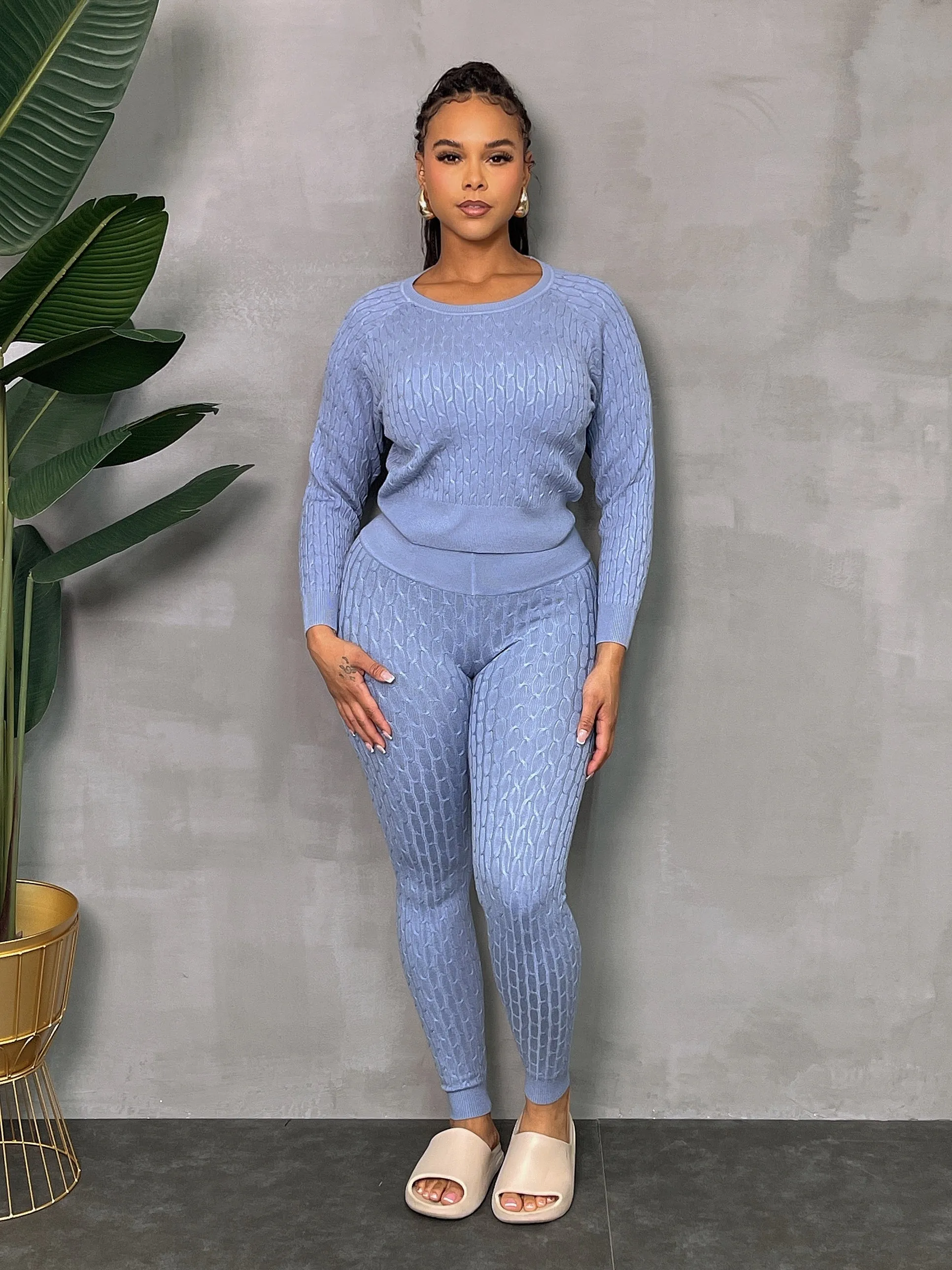 DS666SETP-Knit Sweater & Leggings Set
