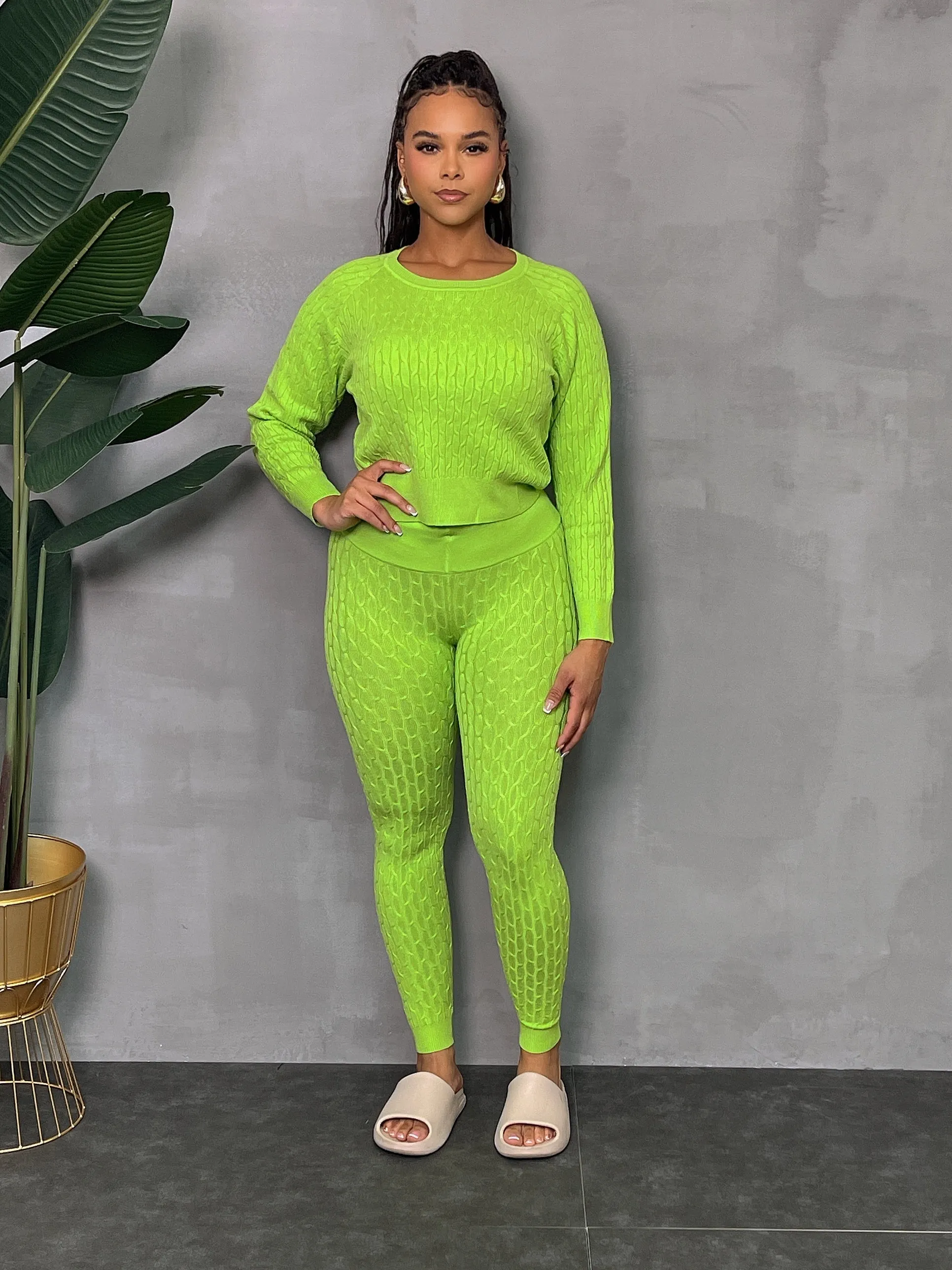 DS666SETP-Knit Sweater & Leggings Set