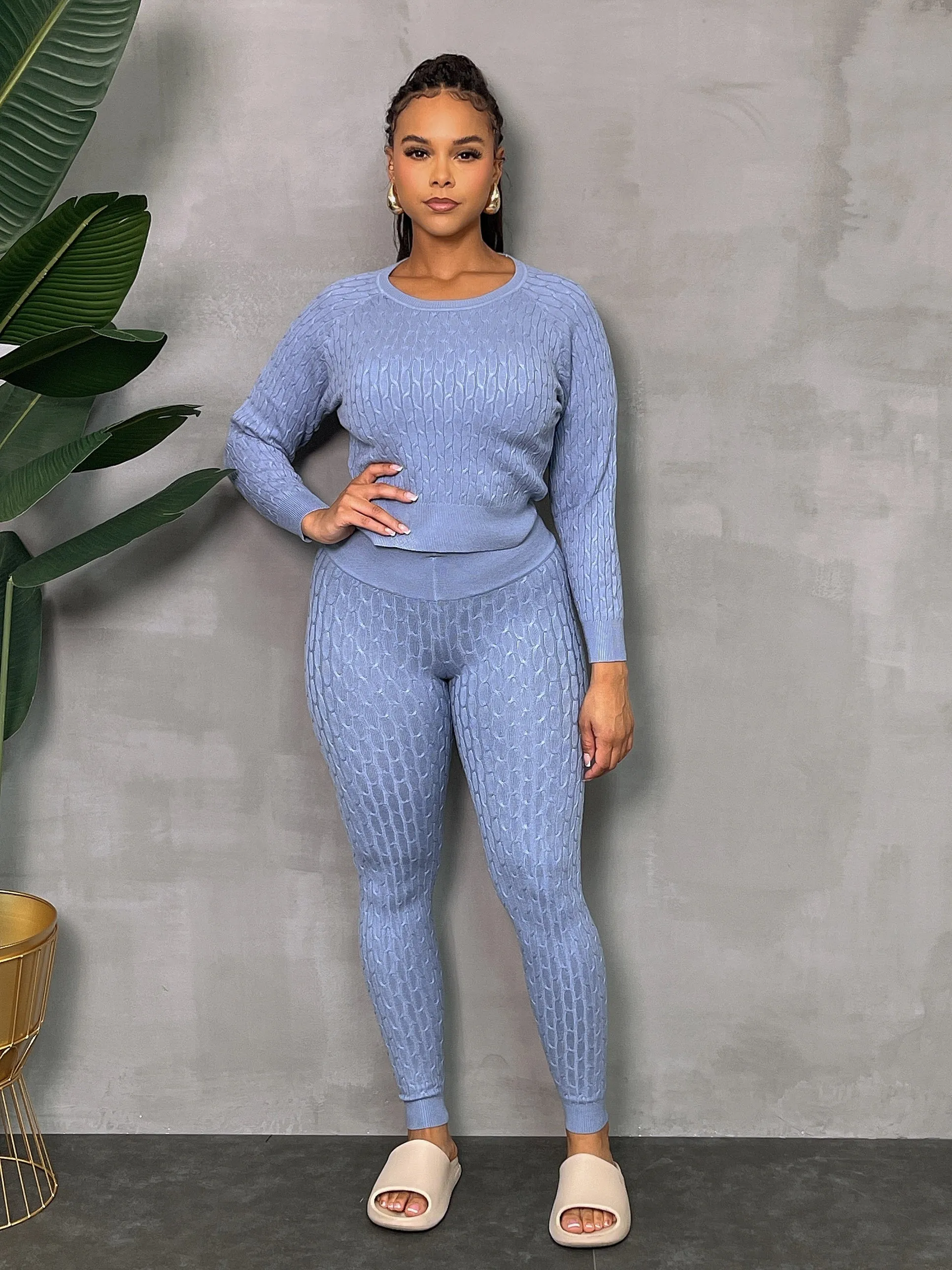 DS666SETP-Knit Sweater & Leggings Set
