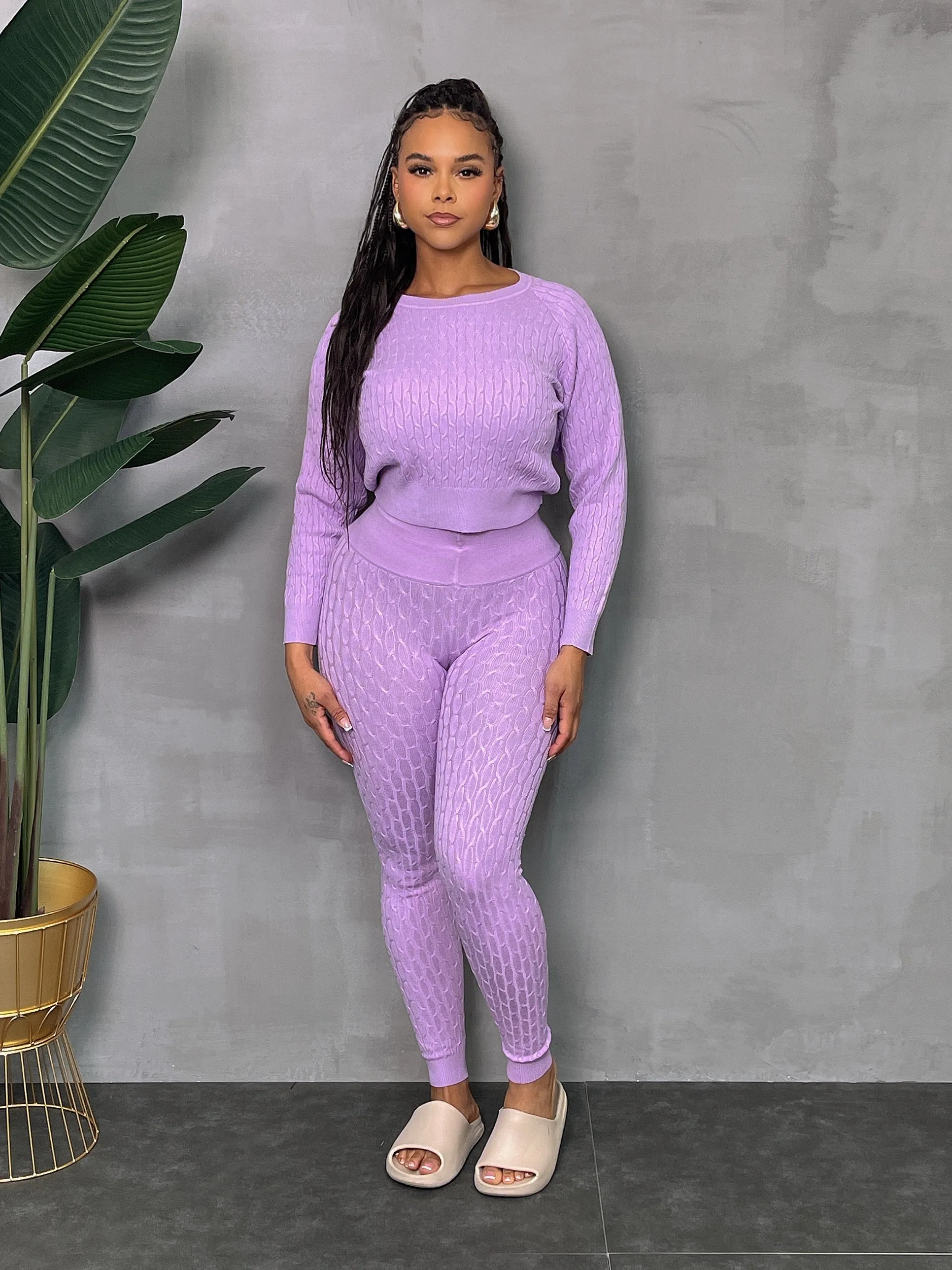 DS666SETP-Knit Sweater & Leggings Set