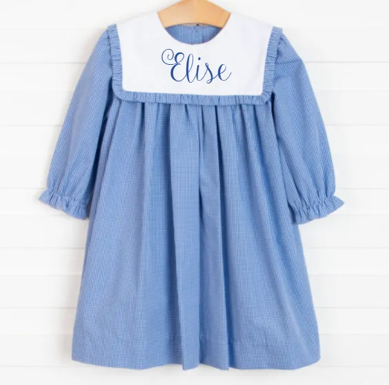 Elise Bib Dress, Blue Check