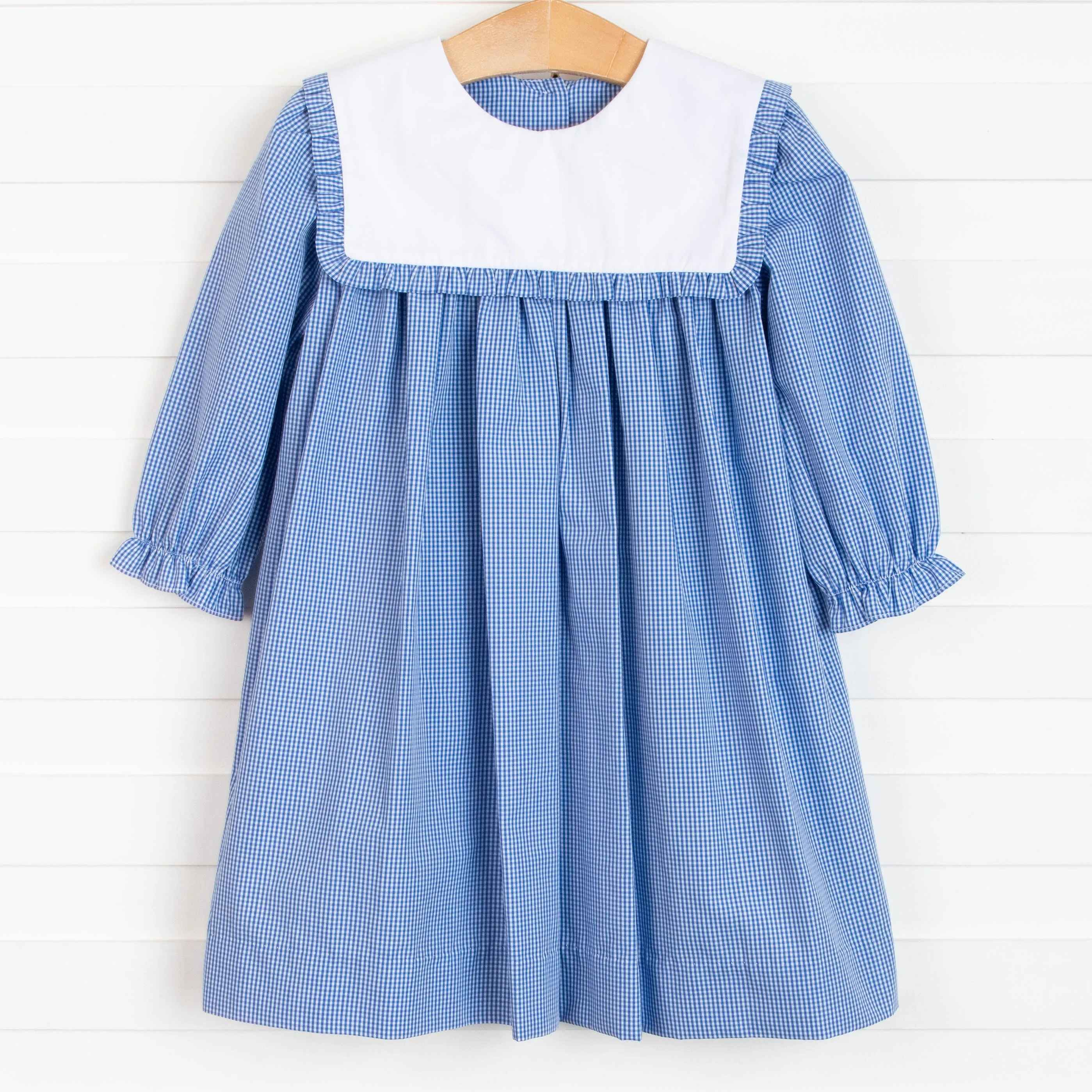 Elise Bib Dress, Blue Check