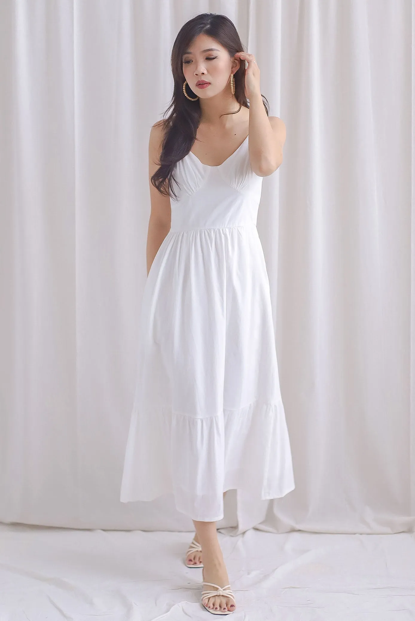 Farrow Spaghetti Bustier Ruffle Maxi Dress In White