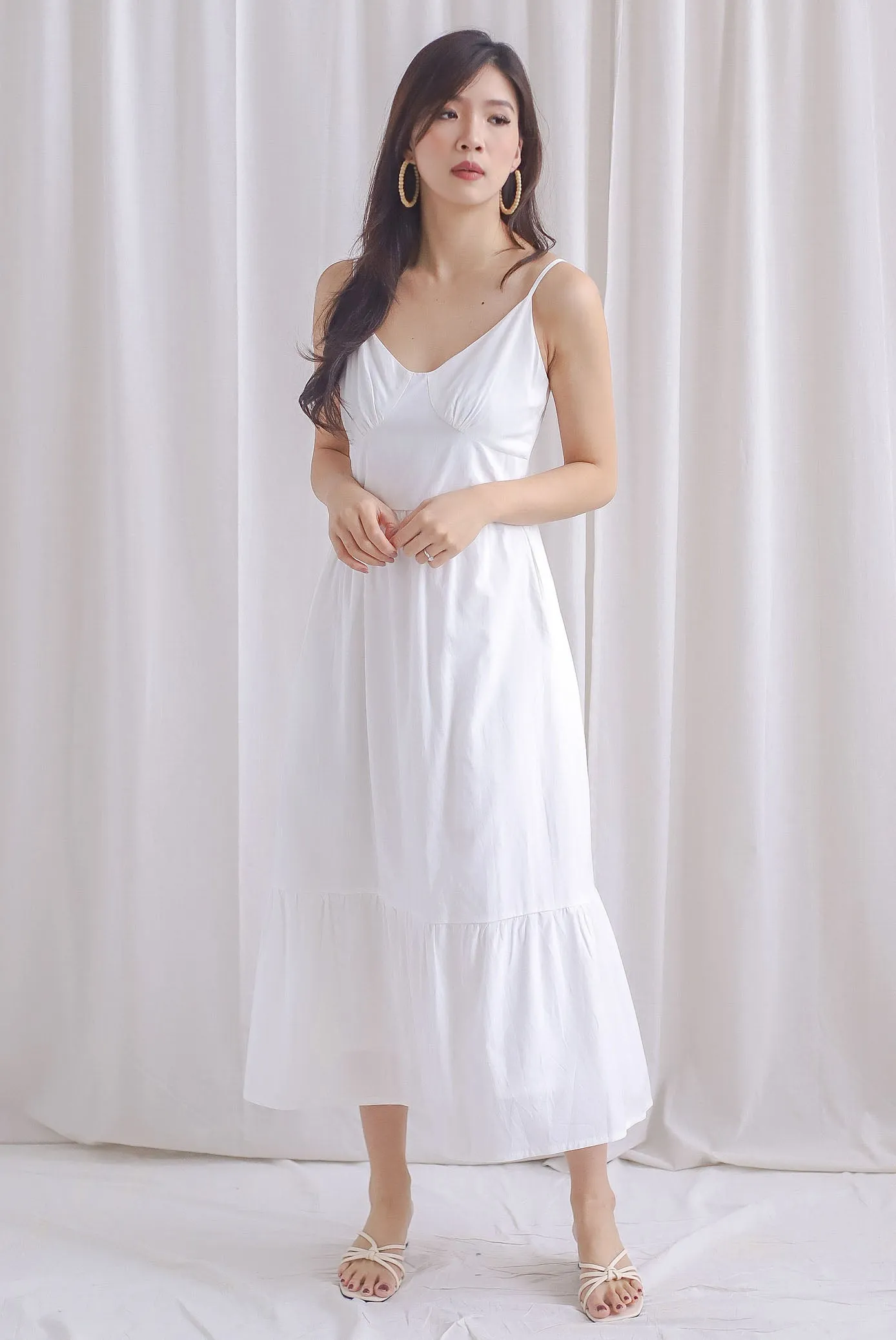 Farrow Spaghetti Bustier Ruffle Maxi Dress In White