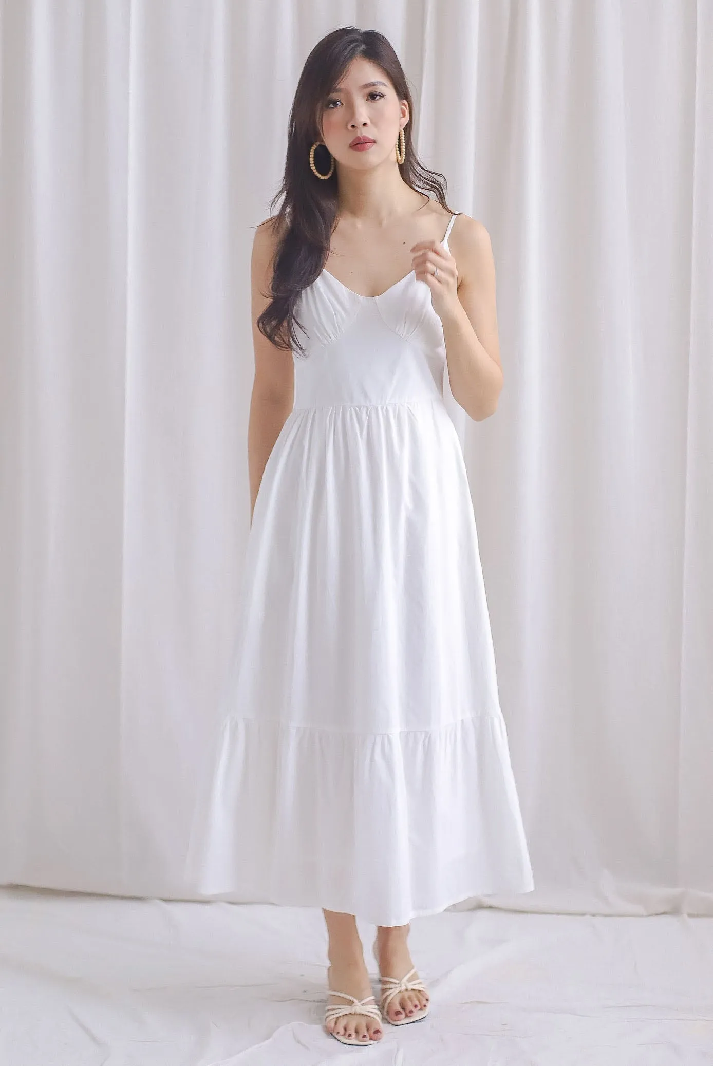 Farrow Spaghetti Bustier Ruffle Maxi Dress In White
